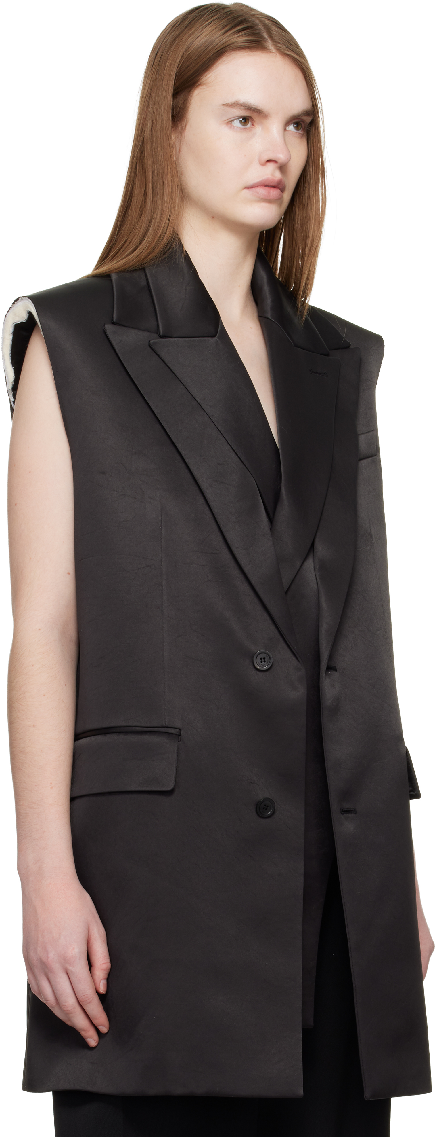 Black Double Layer Body Detail Vest