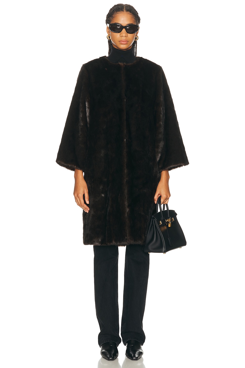 Loulou de Saison Faux Moore Coat in Grizzly - Chocolate. 40 also