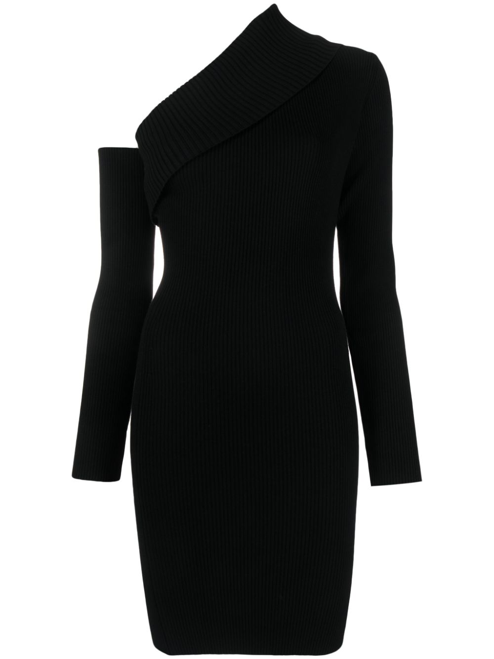 Off-shoulder ribbed-knit dress - Black