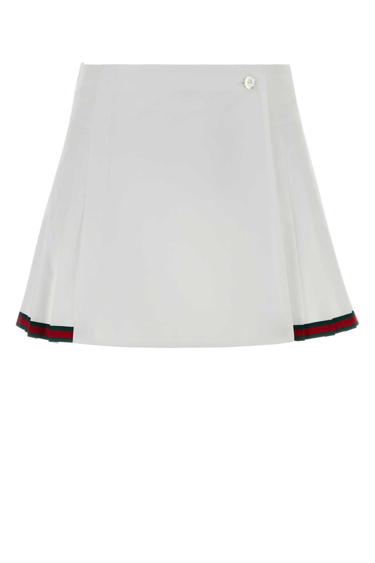 Web-Trimmed Poplin Skirt — White