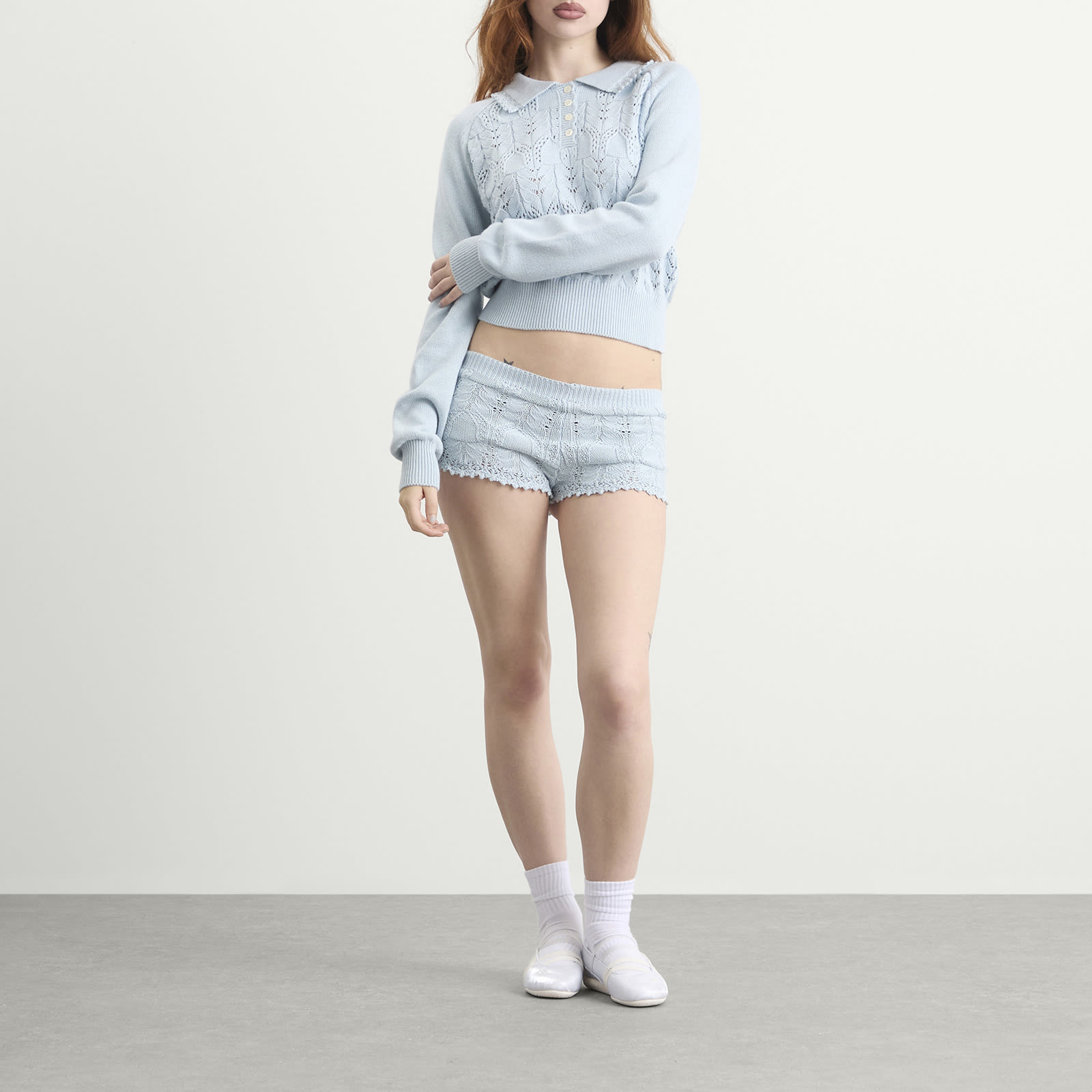 Women's Buttoned Lace Knit Pullover in Bluewish