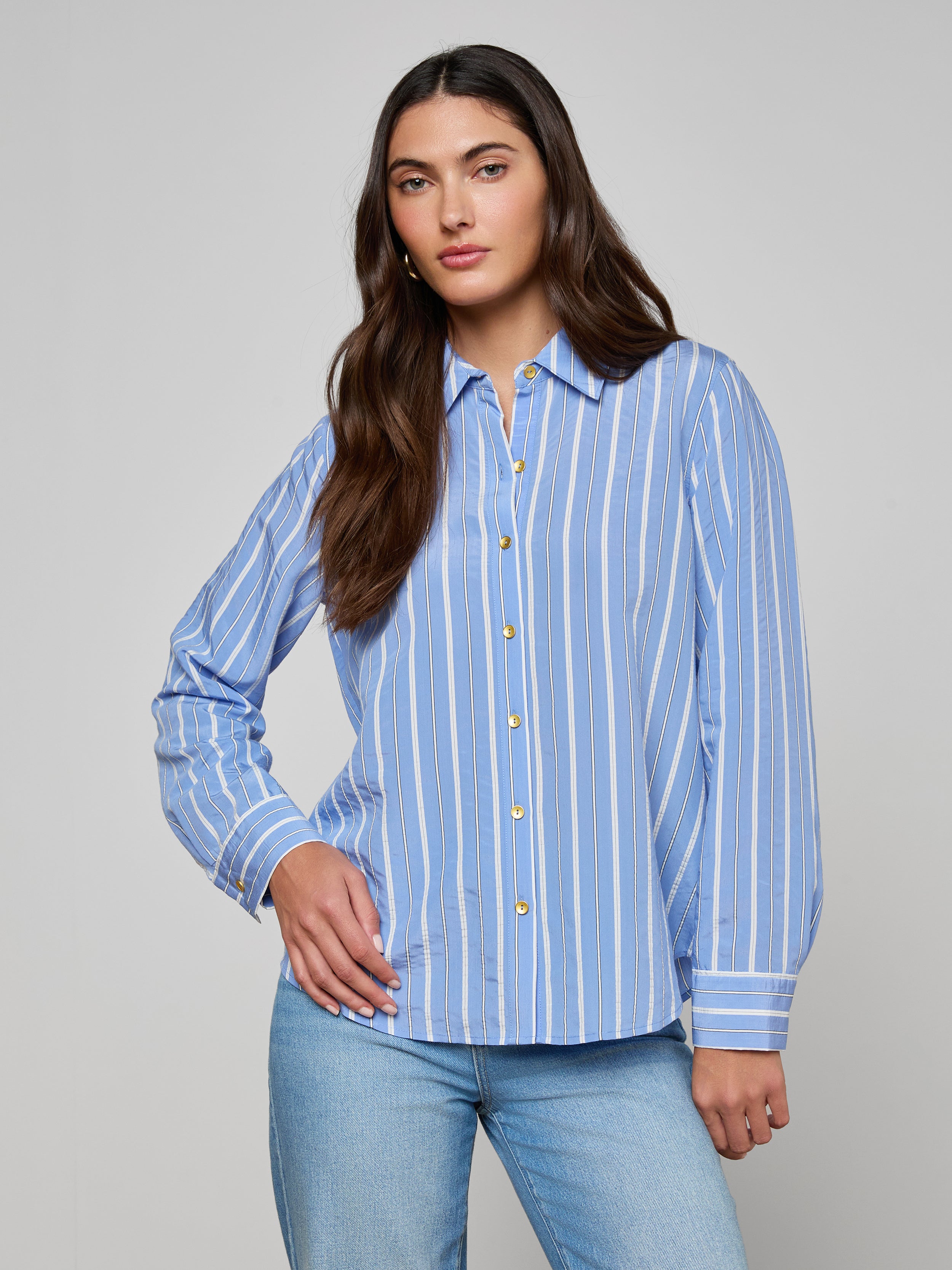 Ellery Poplin Shirt In Allure Blue/white Stripe