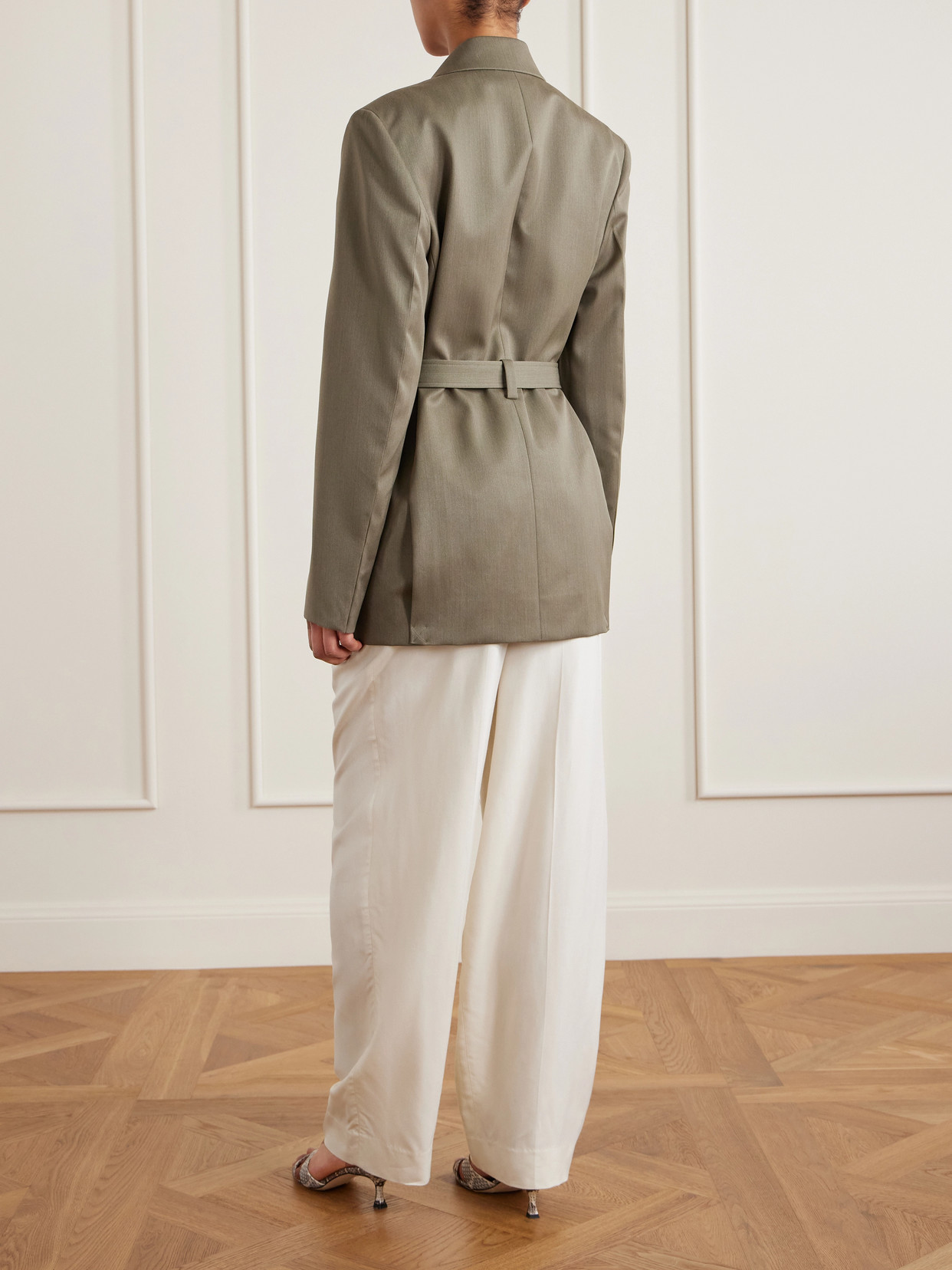Belted Wool-blend Twill Blazer - Green