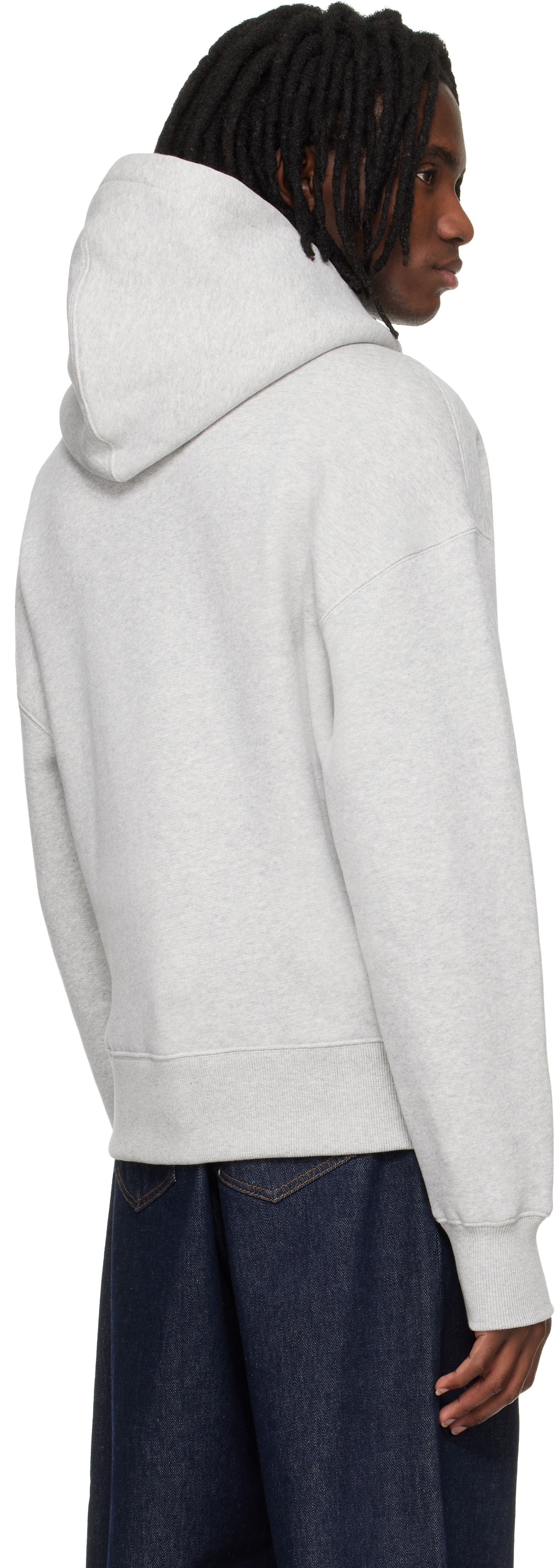 Grey Cotton Embossed Ami De Coeur Hoodie