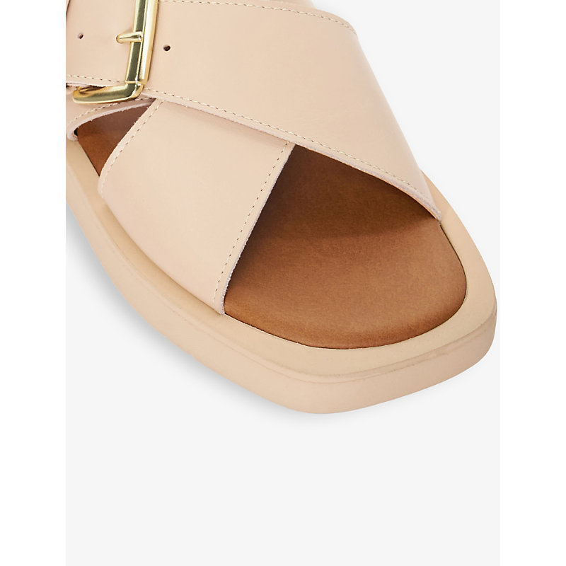 Womens Blush-leather Liquorice Buckle-embellished Leather Sandals