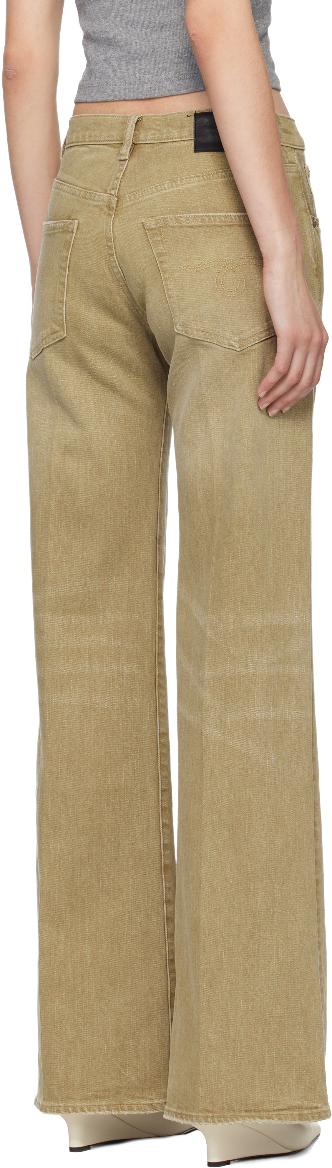 Beige Flared High-Rise Jeans