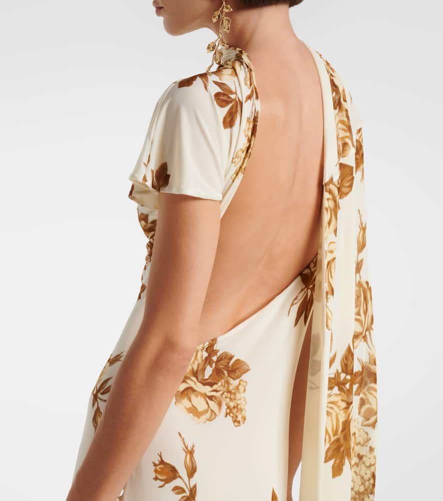 Floral scarf-detail midi dress
