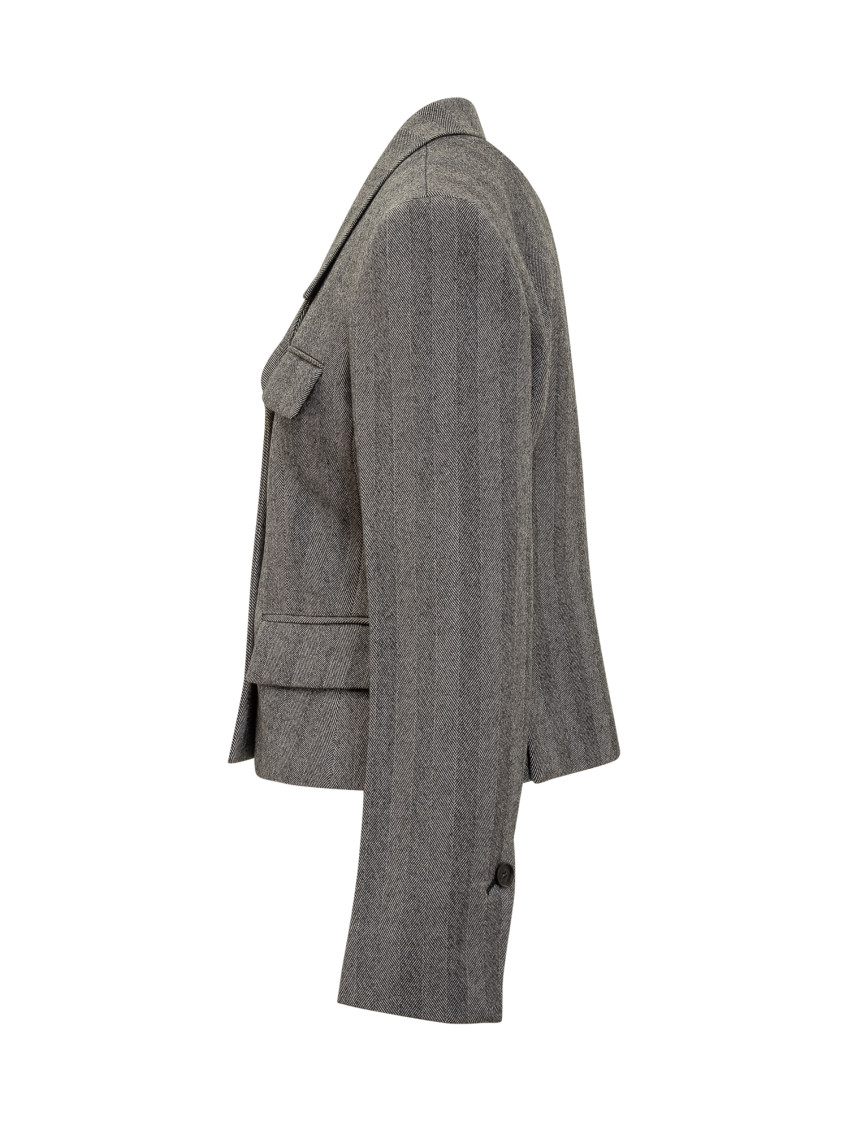 Grey Stripes Notched Lapel Blazer