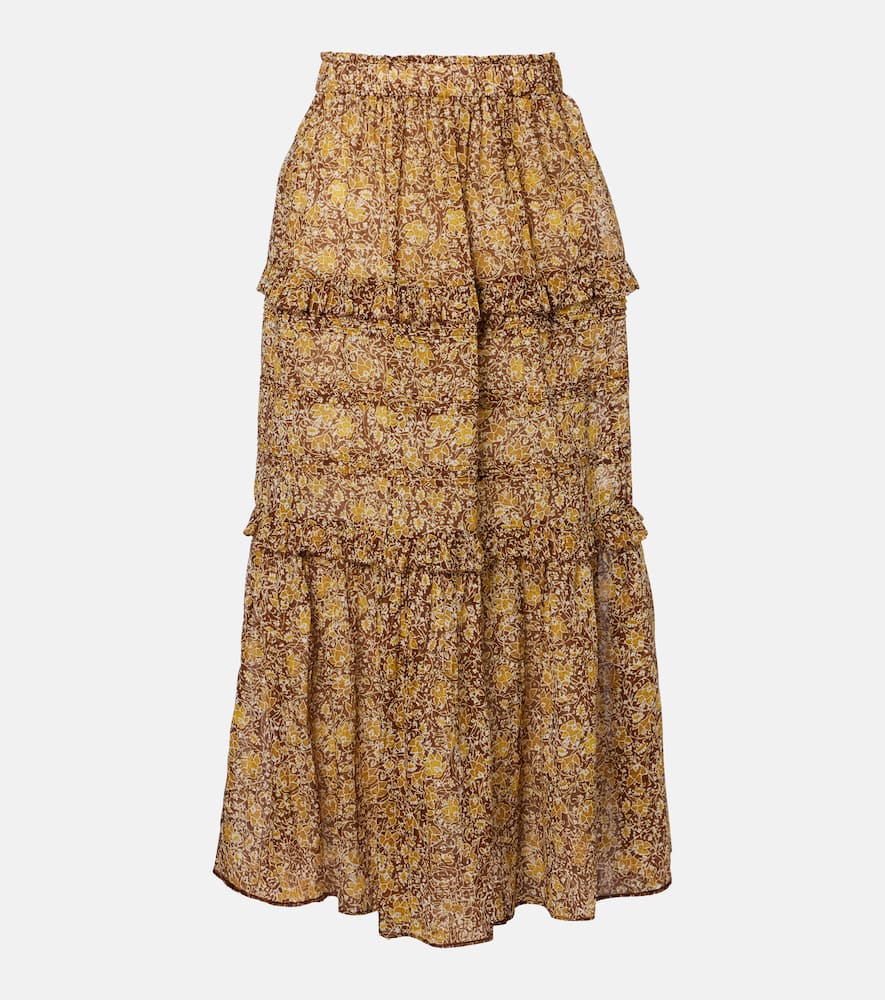 Volumia floral cotton tiered maxi skirt
