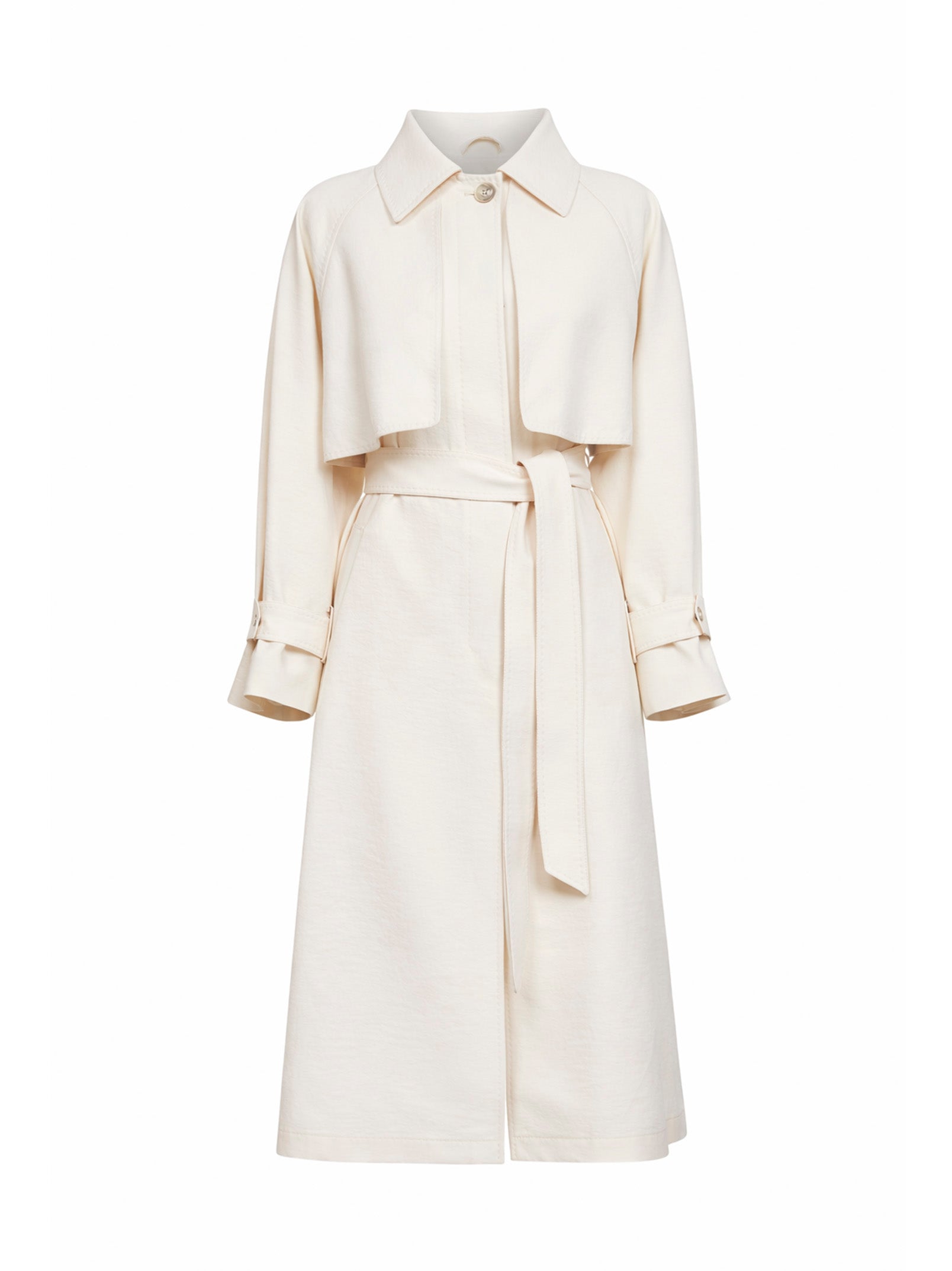 Crinkle-Woven Polyester Trench Coat — Ivory