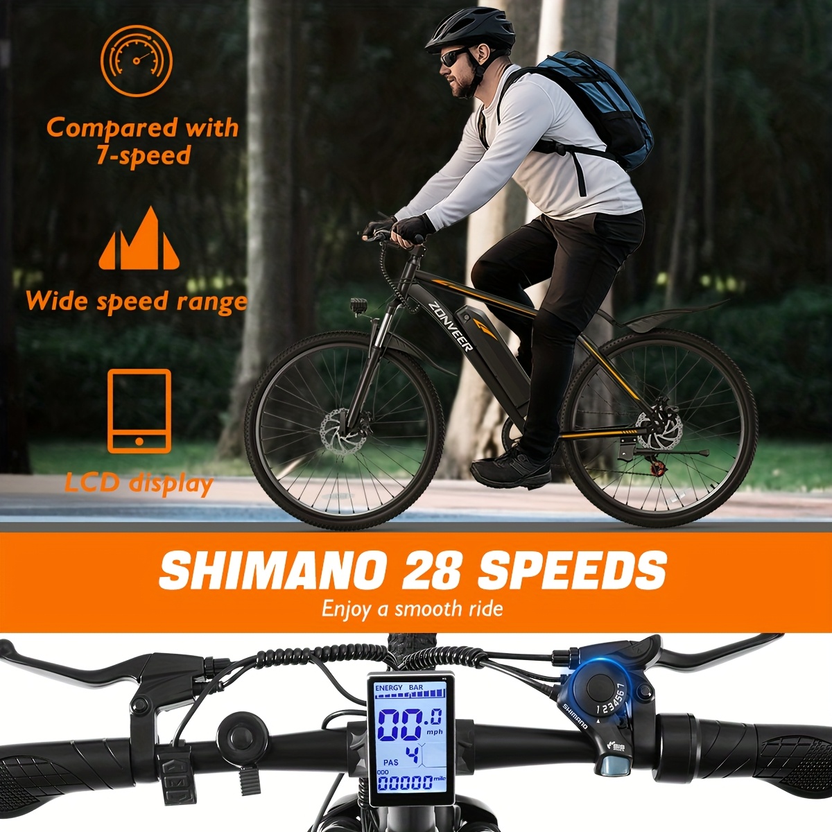 TEMU M26 Electric Bike For Adults - 500w Motor, 40-mile Range & 20mph , 26" Tire Ebike With Front Suspension, 7-speed Shimano System, 360wh Removable