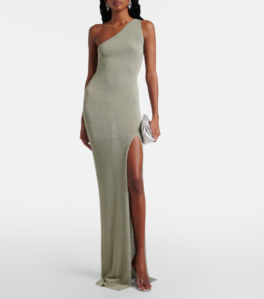 Draped one-shoulder maxi dress