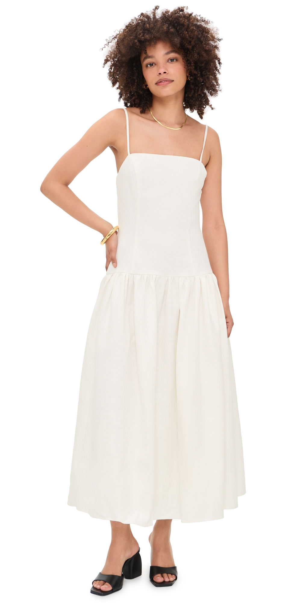 Linen Drop Waist Maxi Dress Ivory
