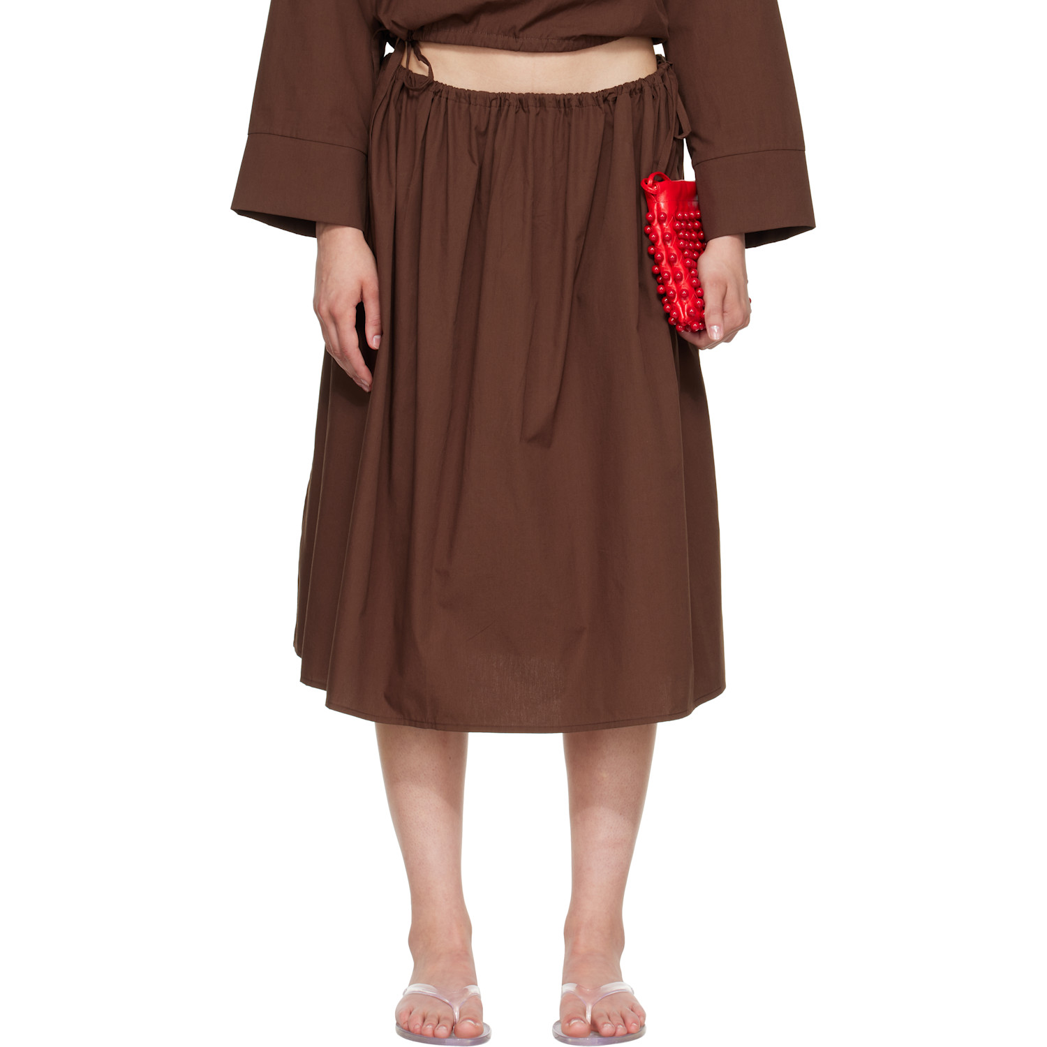 Brown Tie Midi Skirt