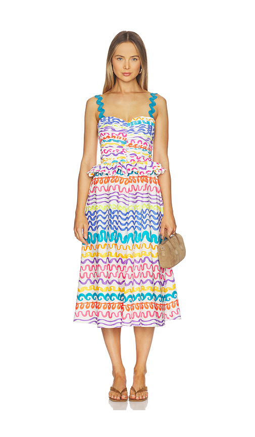 CeliaB Serpentine Dress in White,Blue. XS. Also in S