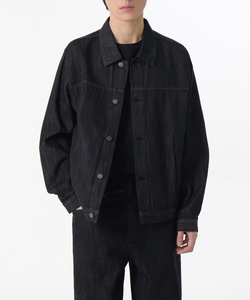 Linen-like minimal denim trucker jacket