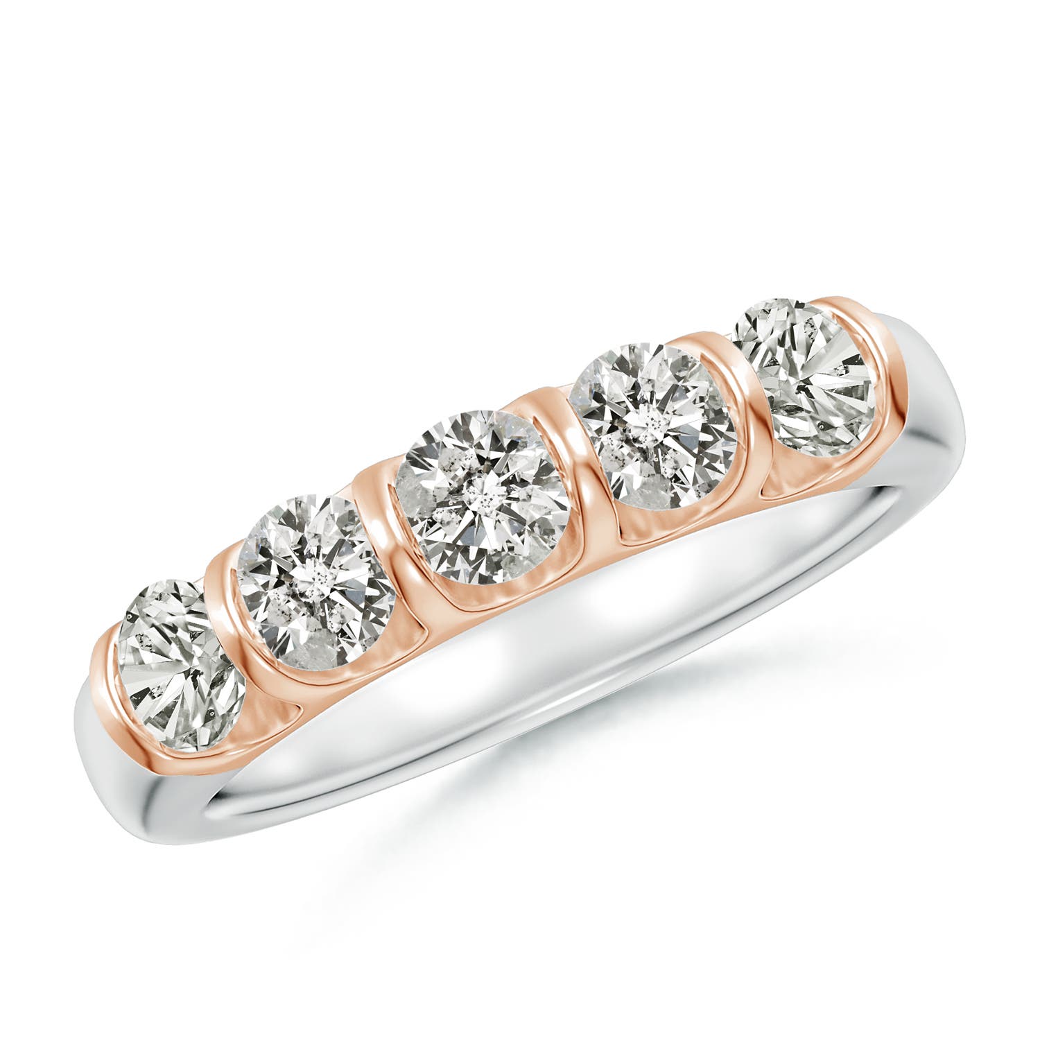 Angara 1.0 Carat Bar Set Five Stone Round Diamond Wedding Ring for Her in 14K White & Rose Gold