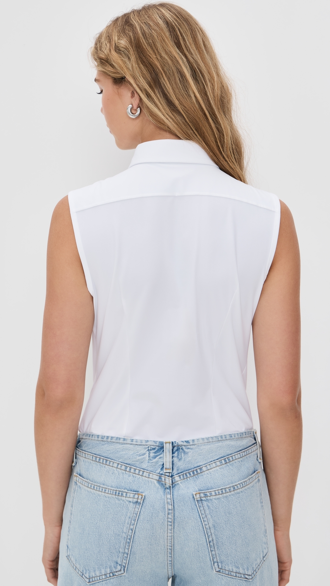 Classic Sleeveless Button Down Bodysuit White