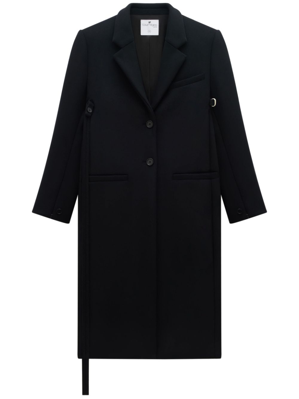 Strap-detail single-breasted coat - Black