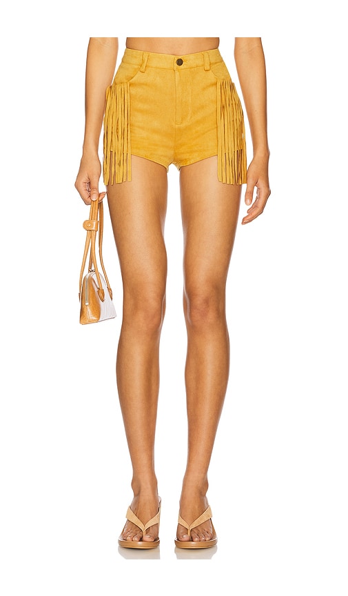 MORE TO COME Autumn Fringe Short in Tan. L. Also in XXS, XS, S