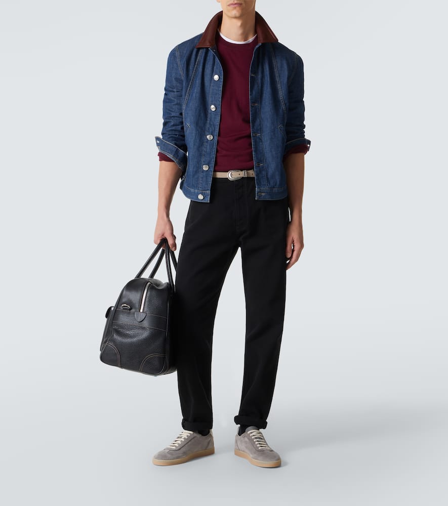 Leather-trimmed denim jacket