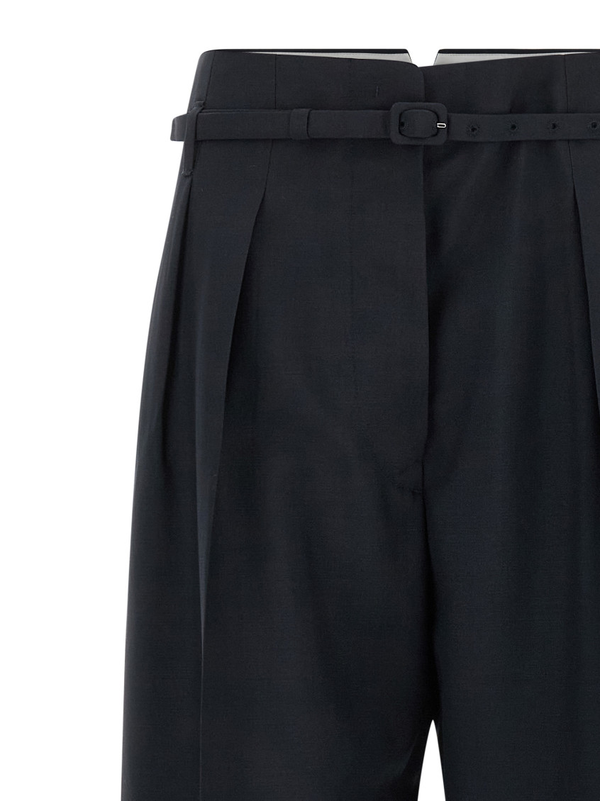 Prada - wool blend pleated palazzo pant belt loop