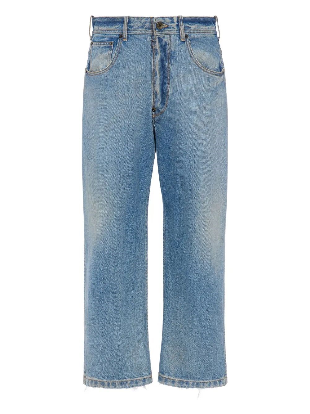 Washed Denim Straight-Leg Cropped Jeans
