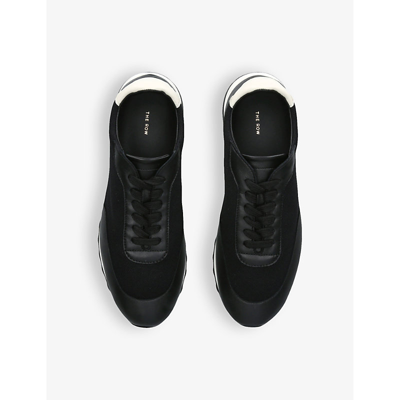 Womens Blk/white Owen Runner Panelled Leather and Suede Low-top Trainers