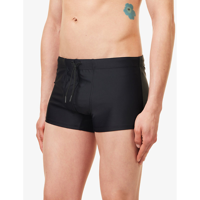 Mens Black Elasticated-waistband Swim Briefs 