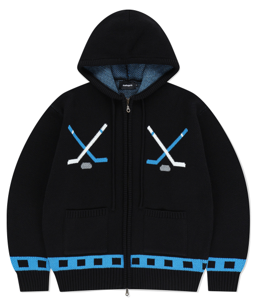 HOCKEY KNIT ZIP-UP HOODIE BLACK