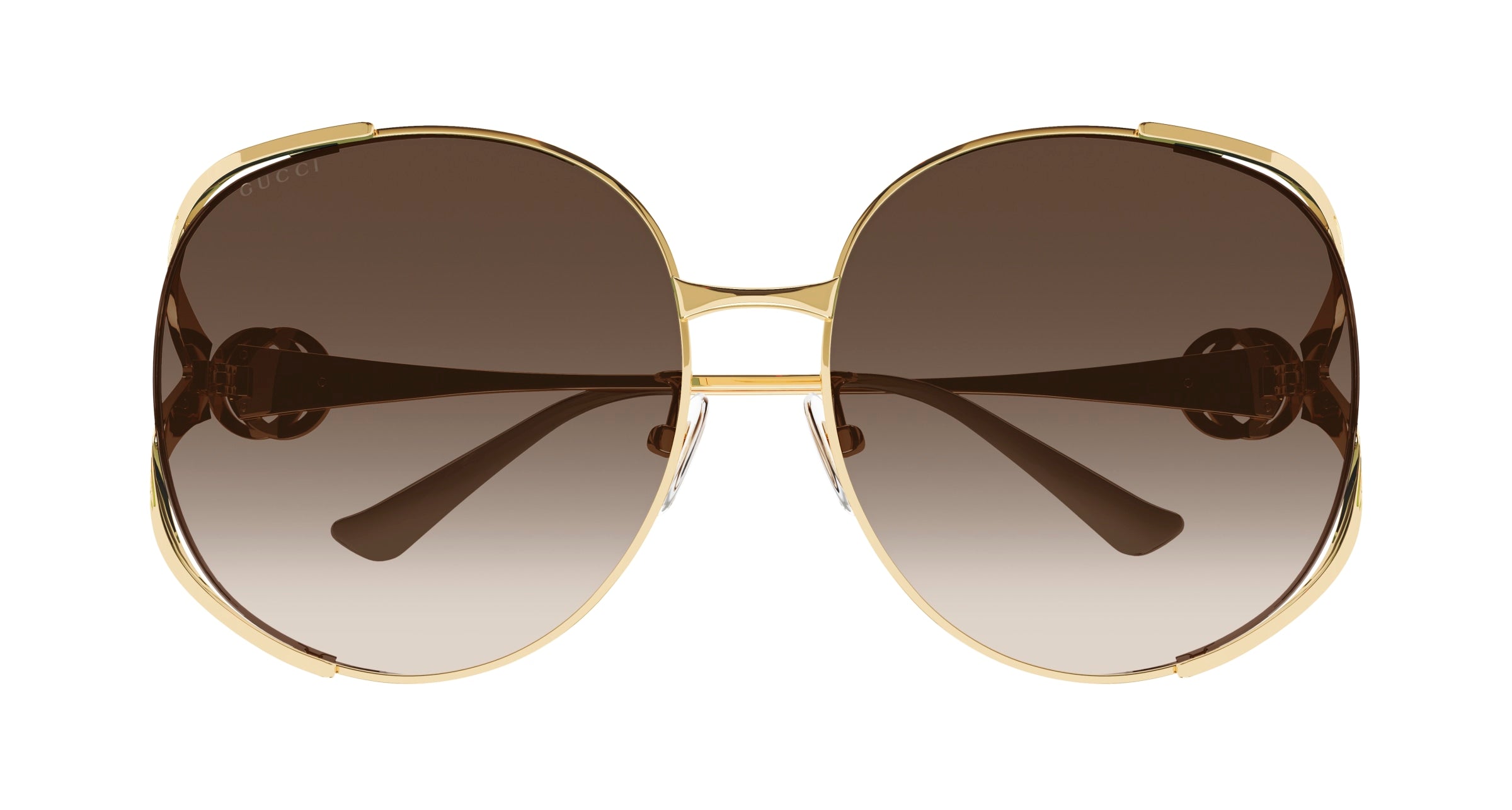 Gucci Woman Gucci GG0225S 007 Sunglasses Metal Gold Brown Oversize Normal Shaded