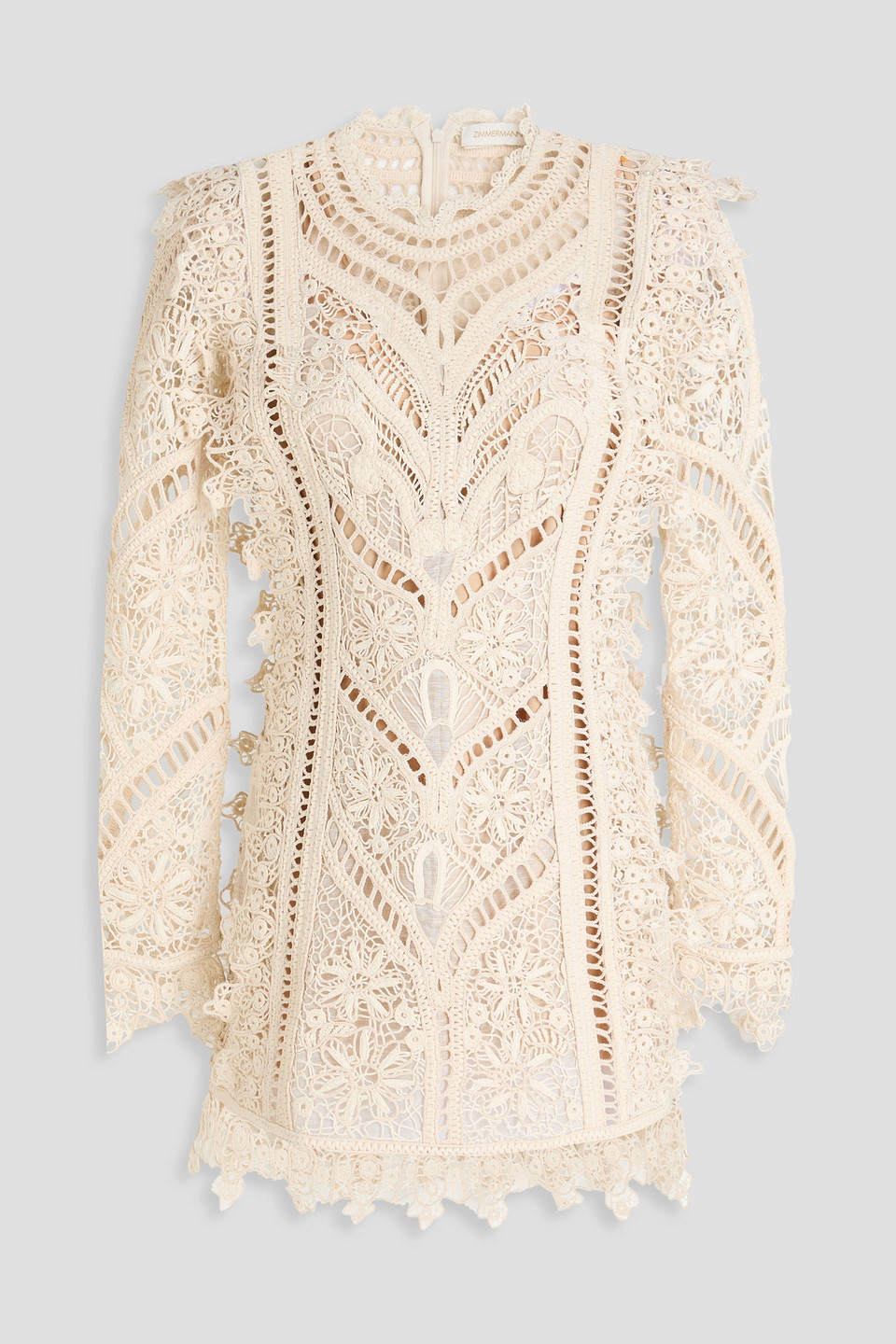 Crocheted cotton-blend mini dress - White - 1