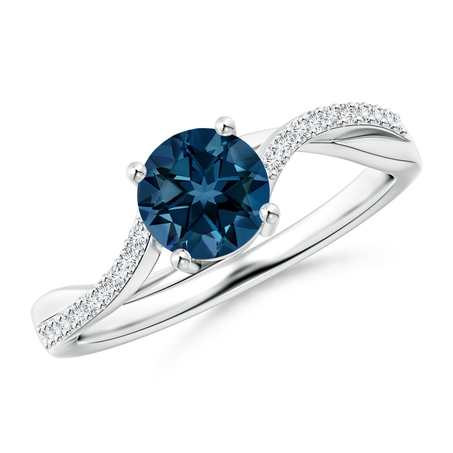 Angara 0.95 Carat Solitaire London Blue Topaz Twisted Split Shank Ring in Platinum