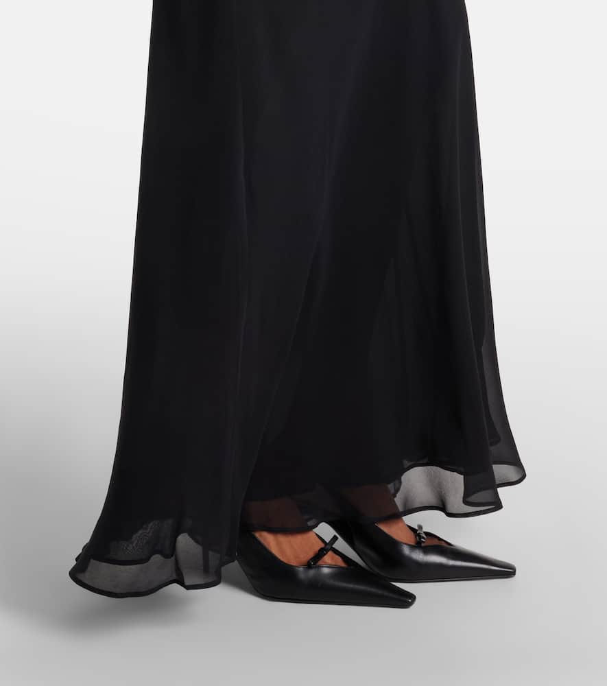 Feather-trimmed silk georgette gown