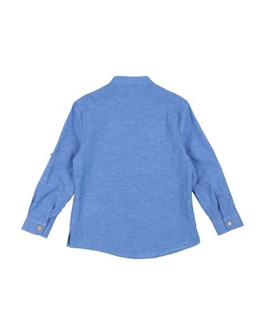 Bikkembergs Kid Boy Shirt Blue Size 12 Linen, Cotton
