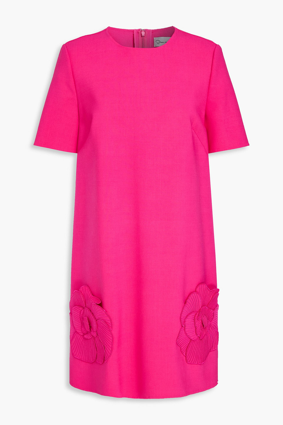 Floral-appliquéd wool-blend mini dress - Pink - US 2