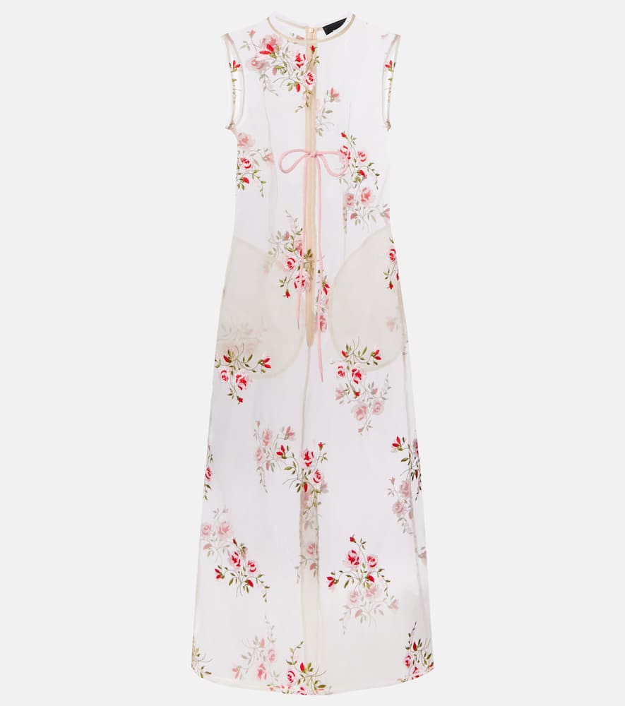 Embroidered sheer organza midi dress