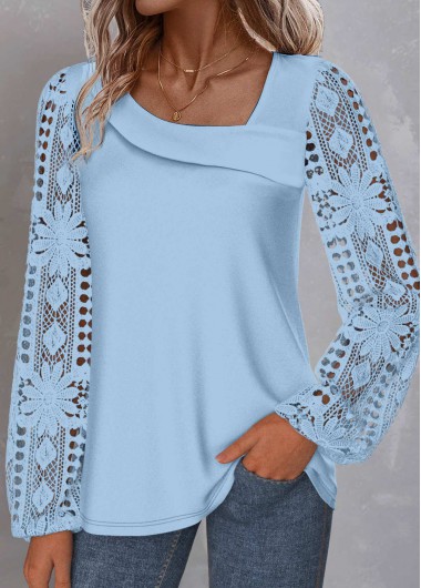 Modlily White Lace Long Sleeve Asymmetrical Neck Blouse