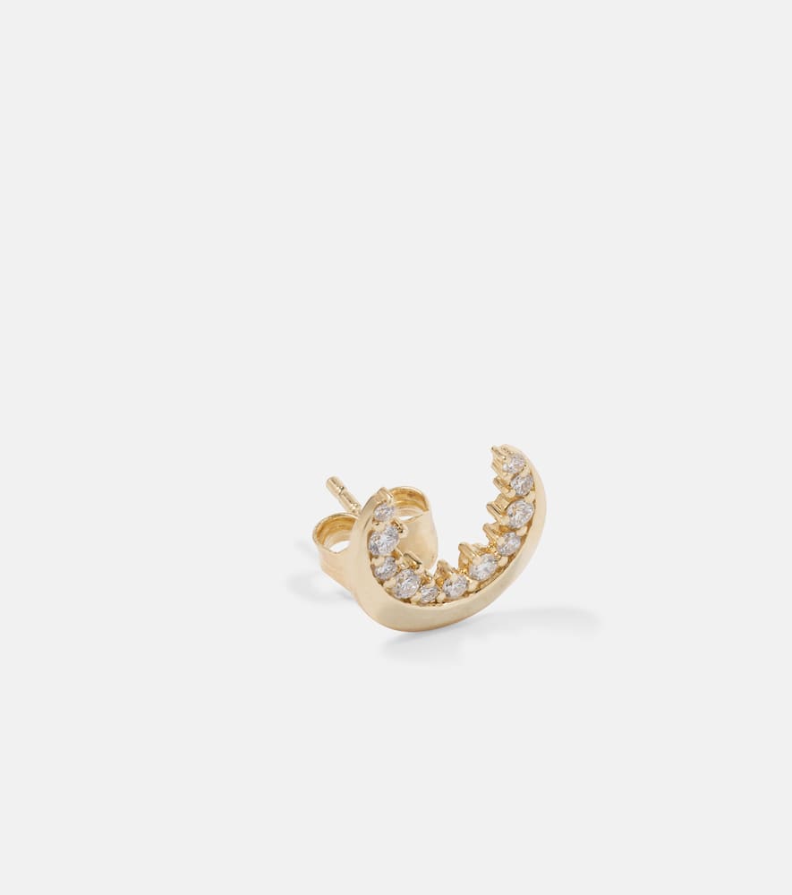 Crescent Moon 14kt gold earrings with diamonds