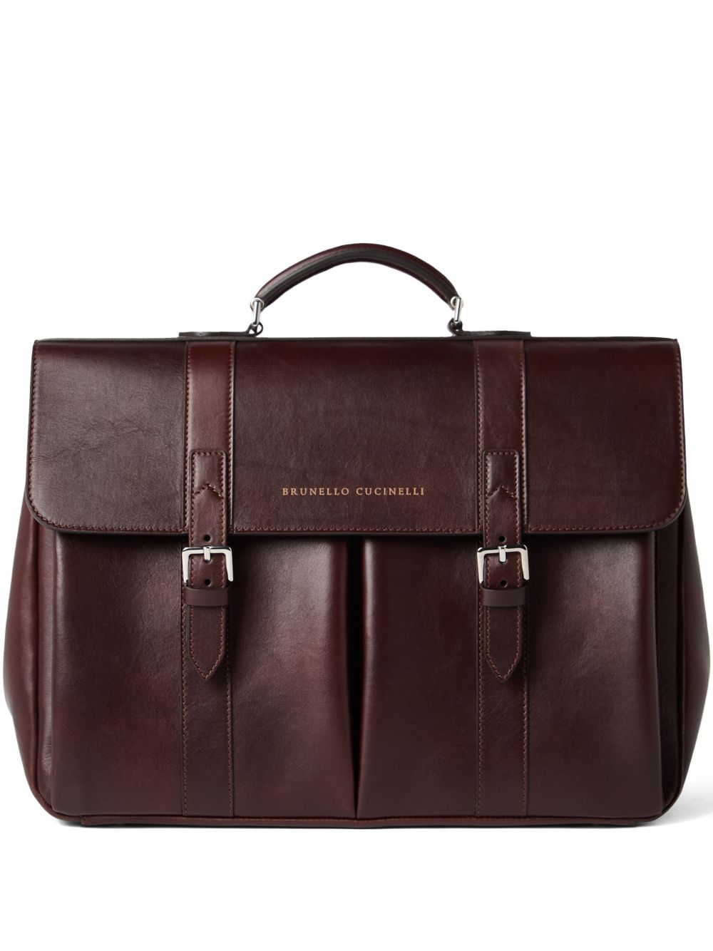 Double-buckle leather briefcase - Red