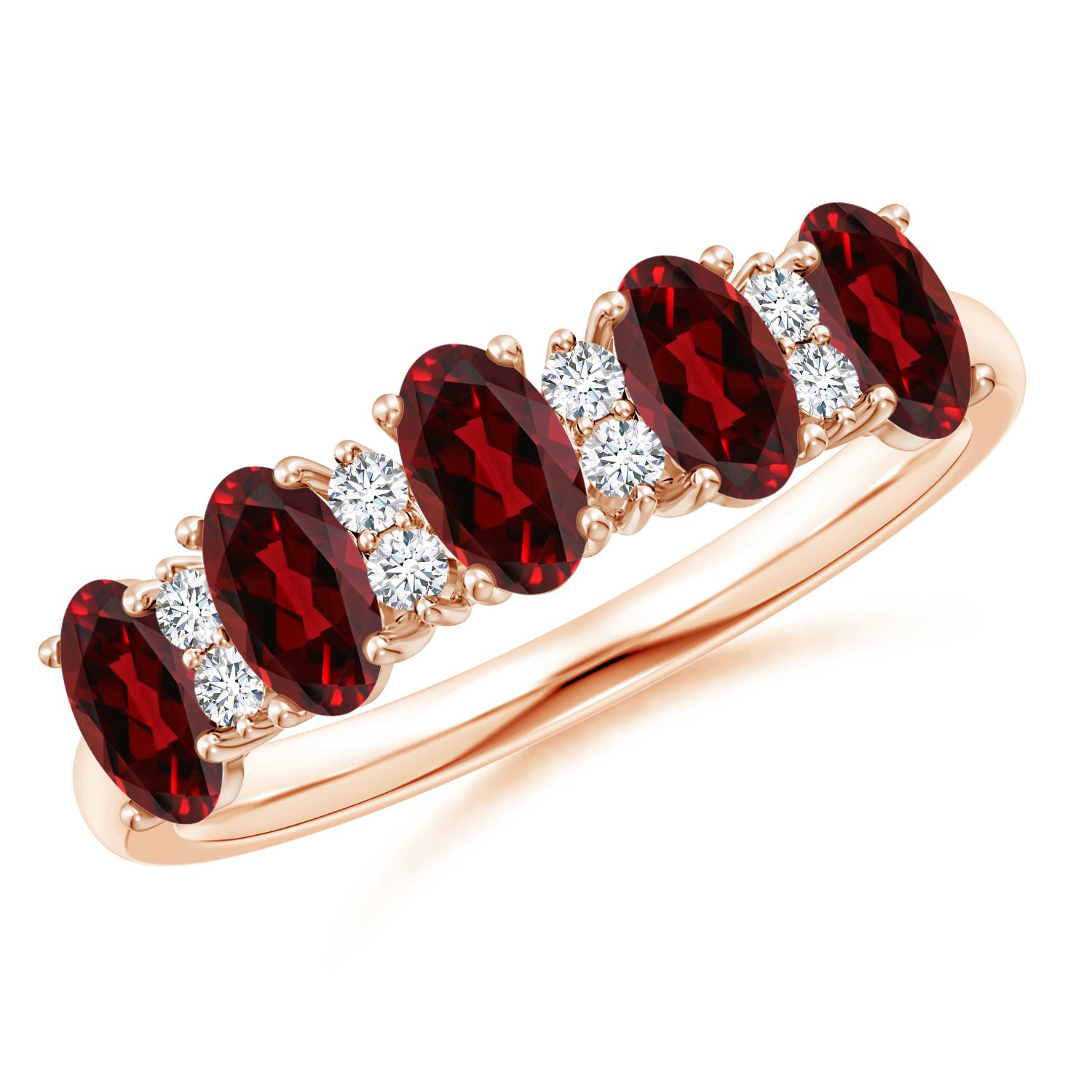 Angara 1.25 Carats Five Stone Garnet and Diamond Wedding Ring in 14K Rose Gold