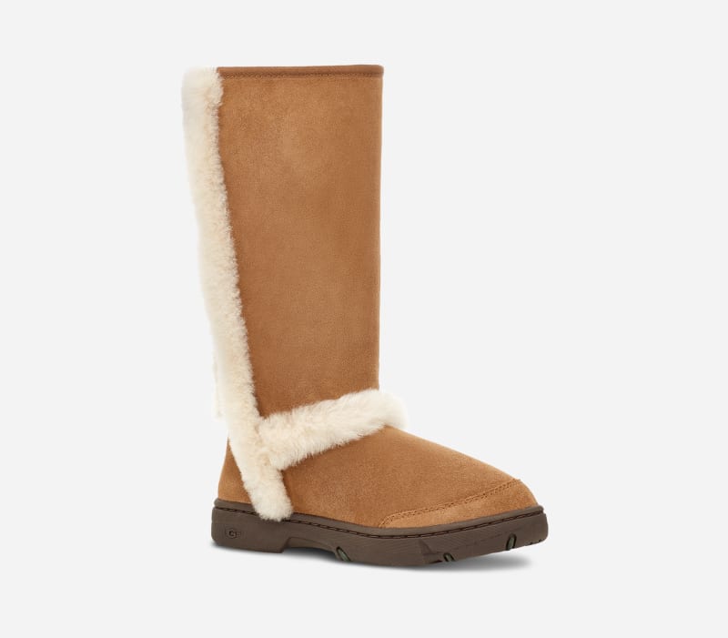 ® Women's Sunburst Tall Warm Sheepskin Boots in Brown/
