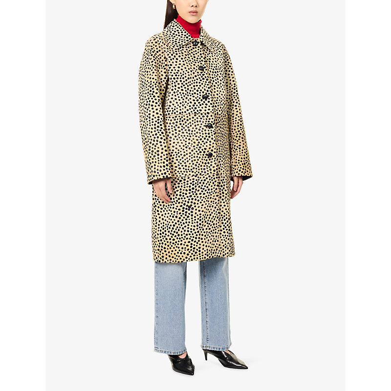 Womens Cheetah-Print Leather Coat