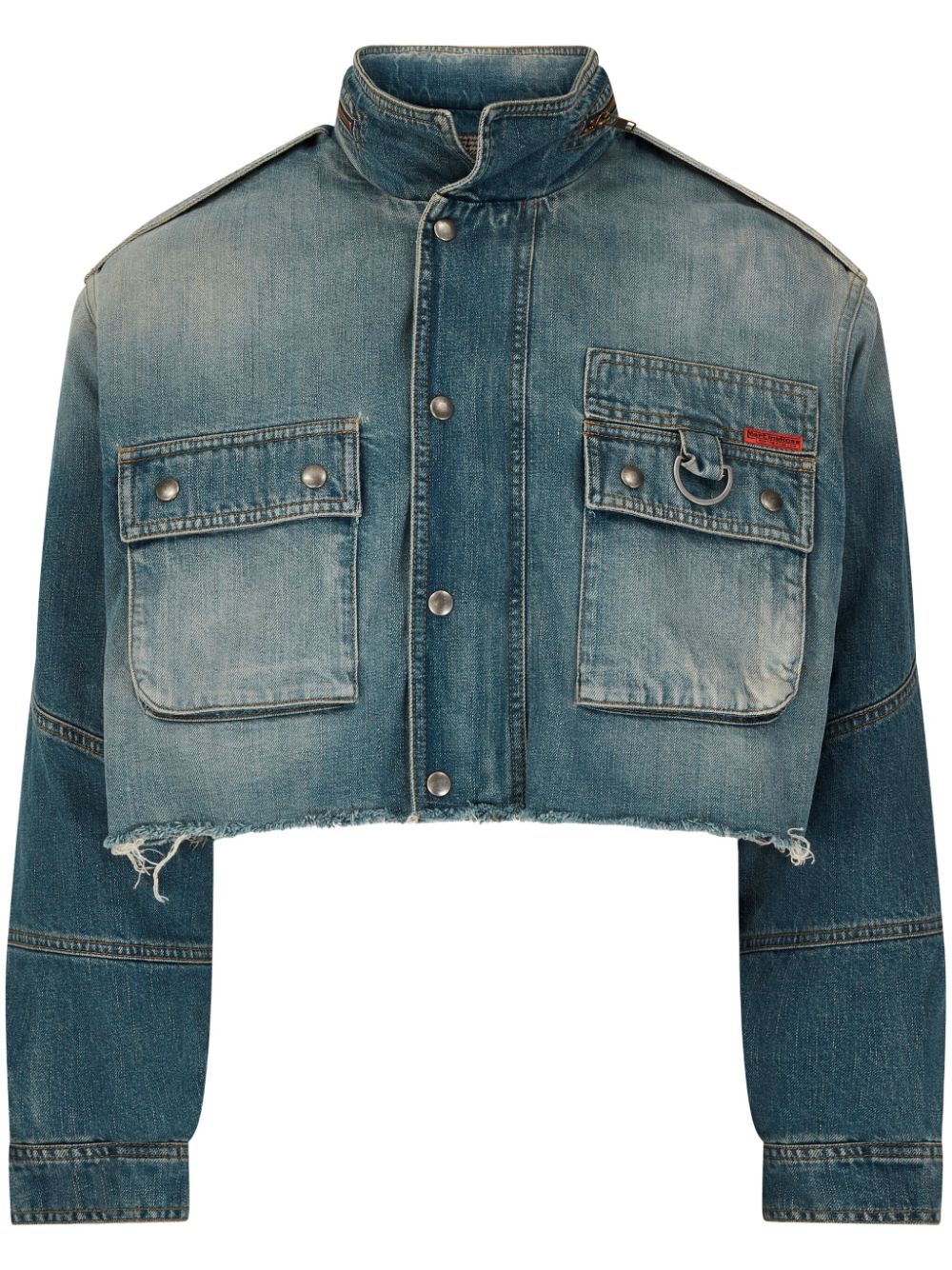Logo-patch denim cropped jacket - Blue