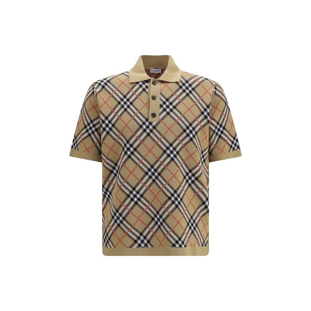 Check Cotton Polo Shirt — Beige