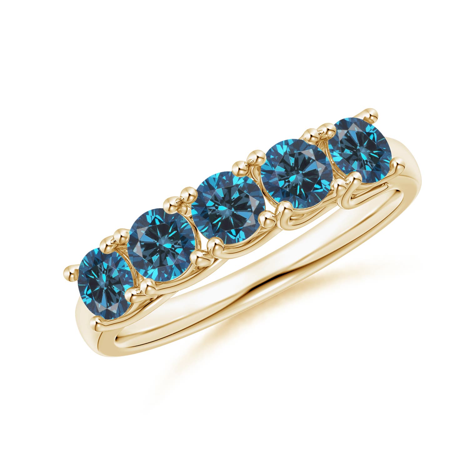 Angara 1.0 Carat Half Eternity Five Stone Enhanced Blue Diamond Wedding Ring in 14K Yellow Gold
