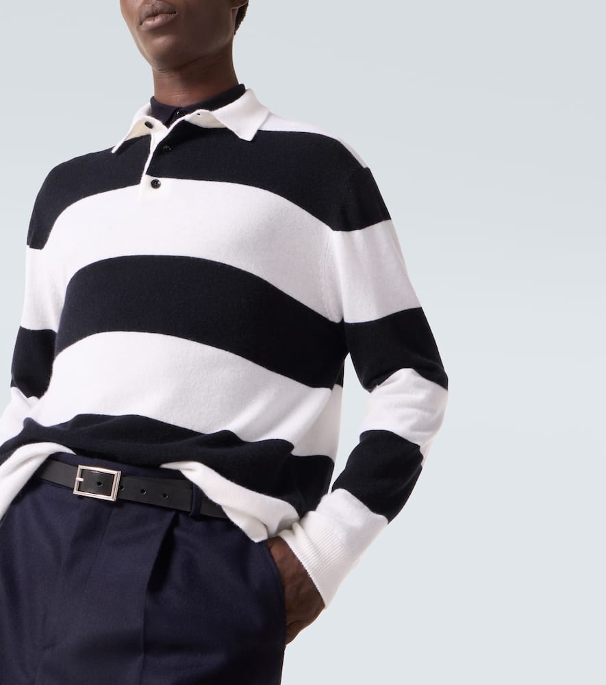 Striped wool and cashmere polo sweater