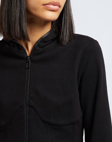 Organic Cotton L/sleeve Hooded Top Woman Sweatshirt Black Size L Cotton