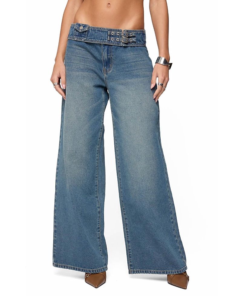 Double Buckle Low Rise Baggy Jeans