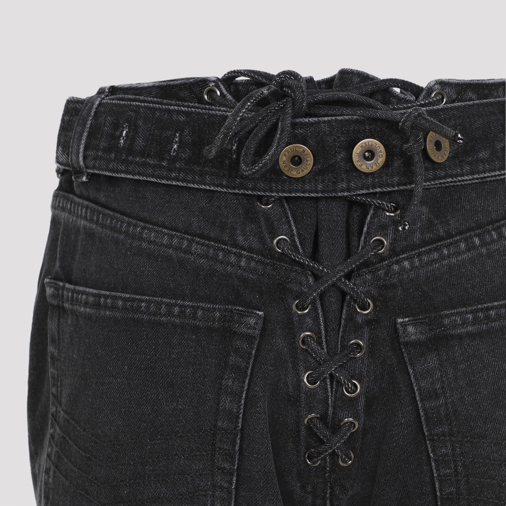 Denim Jeans With Lacing And Knee Bonding Detail